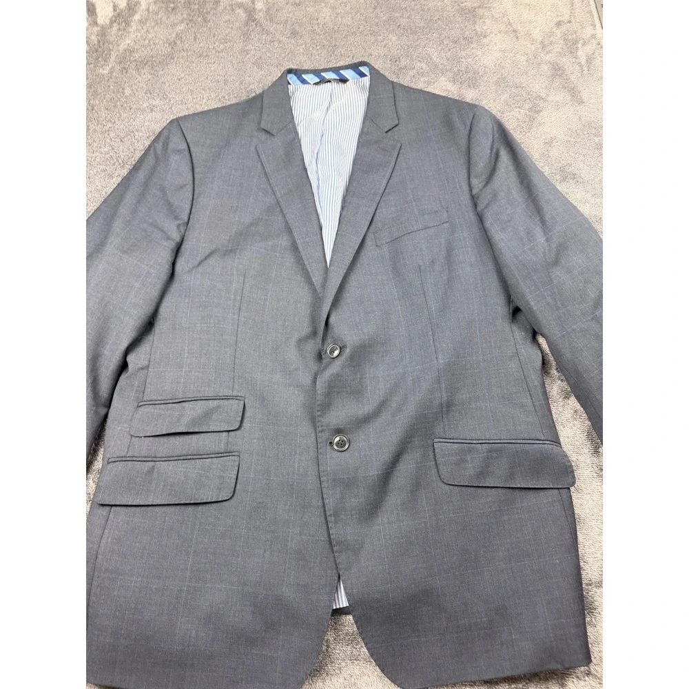 Banana Republic Mens 48L Modern Slim Fit Grey Wool Glen Plaid Blazer Jacket